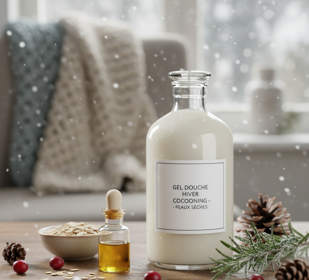 hiver gel douche image illustrant un conseil bien-être de maryse-naturo.fr contre la peau sèche